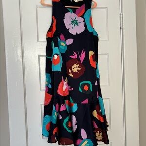 Navy Floral Flounce Dress